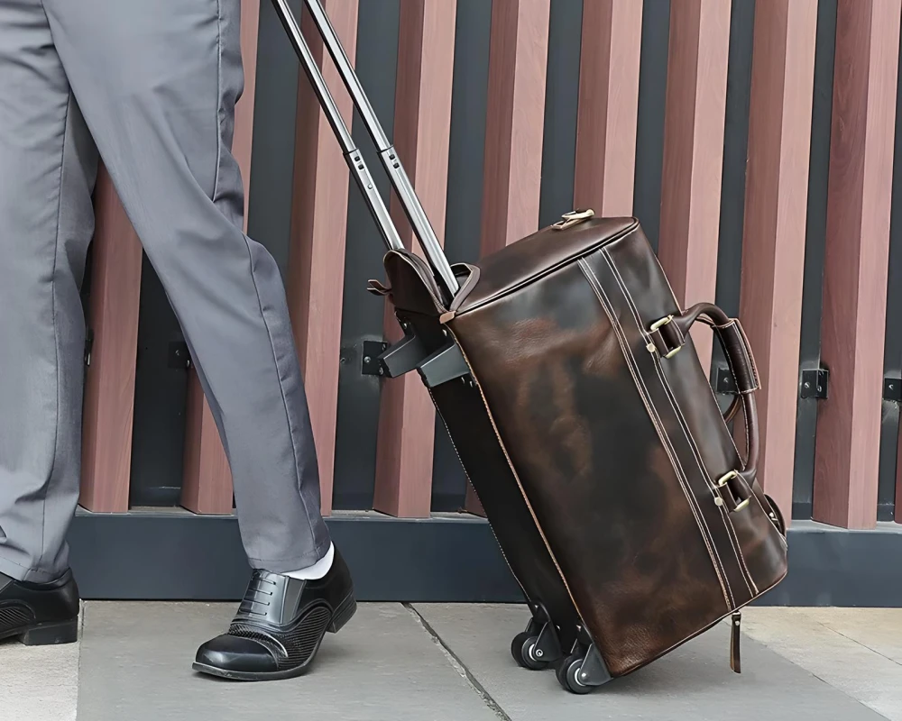 leather carry on bag with wheels